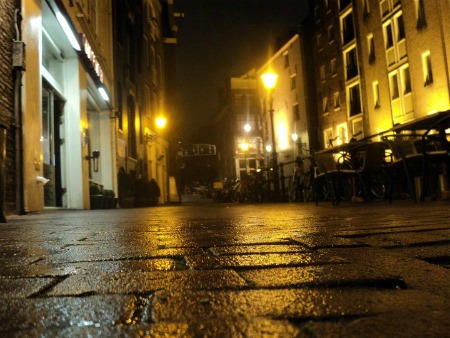 A damp dark street in Amsterdam